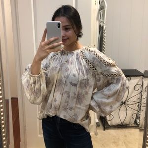 Topshop floral balloon sleeve blouse